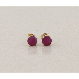 14k Yellow Gold Natural Ruby Earrings Stud Post Earrings 3/16" .80 total carat